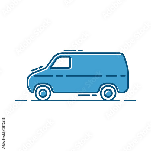 Van icon. Freight minibus. Colored contour linear silhouette. Side view. Vector simple flat graphic illustration. The isolated object on a white background. Isolate.