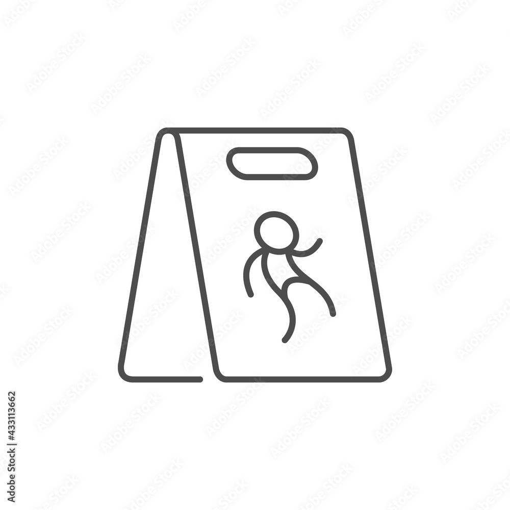 Wet floor warning line outline icon isolated on white Wet floor warning line outline icon isolated on white
