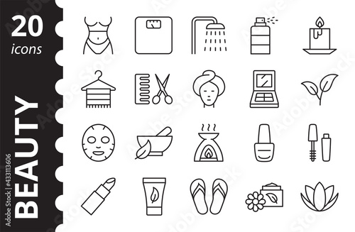 Spa and Beauty line icons. Simple isolated symbols.