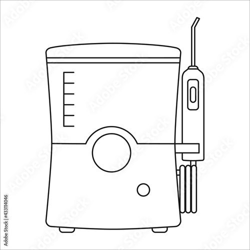 Oral irrigator vector outline icon. Water flosser symbol isolated on white background. Teeth brushing machine for interdental wash orthodontic braces.