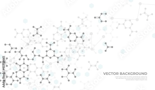 Molecular structure background. Chemistry science, medical or dna researching. Grey chemical biochemistry lab, biotechnology recent vector template