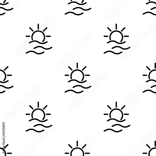 Seamless patterns. Sun and waves isolated on white.