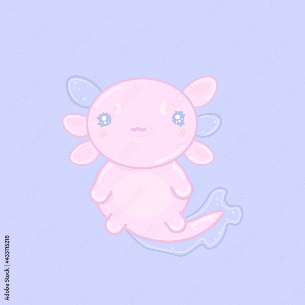 Kawaii axolotl on a blue background.
Kawaii axolotl on a blue background.