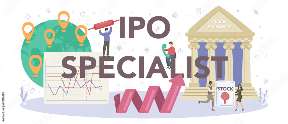 Initial Public Offerings specialist typographic header. IPO consultant.