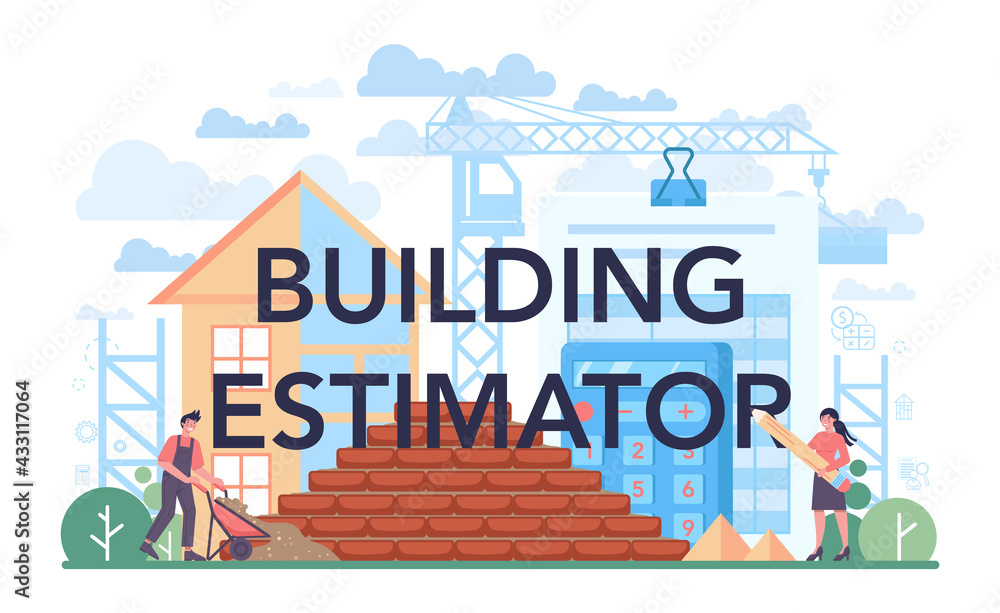Fototapeta premium Building estimator typographic header. Appraisal services, property valuation