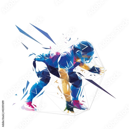 American football player, low polygonal isolated vector illustration. Geometric defensive football player