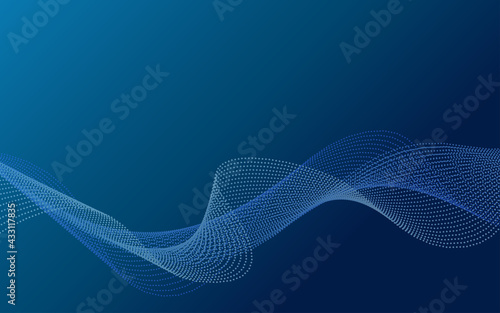 Blue particle wavy background. Vector template for design