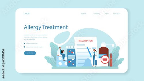Allergist web banner or landing page. Disease with allergy symptom