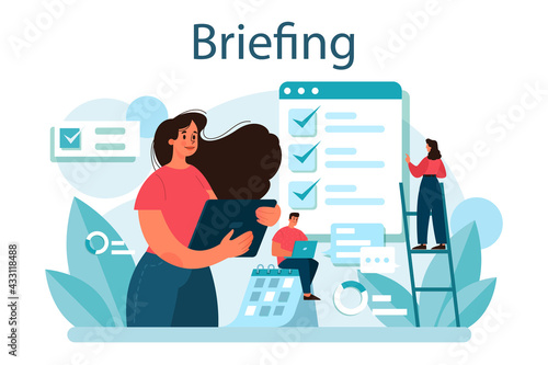 Briefing concept. Business people in front of co-workers with a relevant