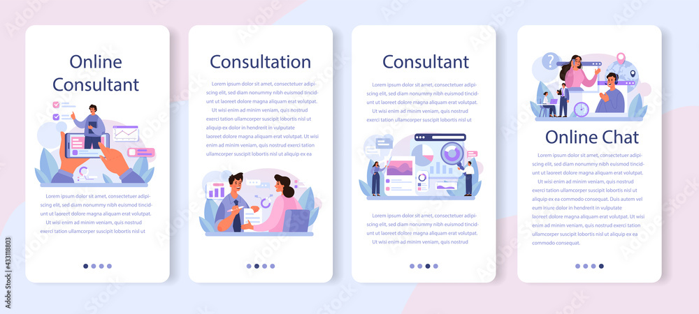 Professional consulting service mobile application banner set. Research Professional consulting service mobile application banner set. Research