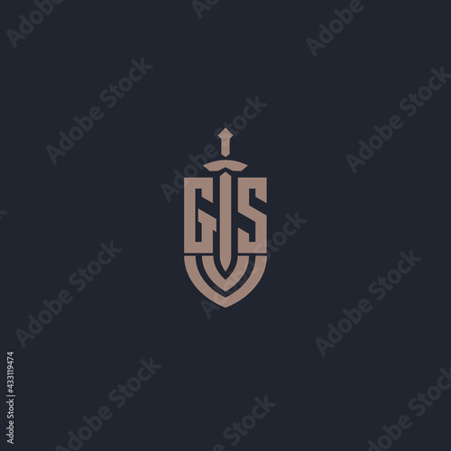 GS logo monogram with sword and shield style design template