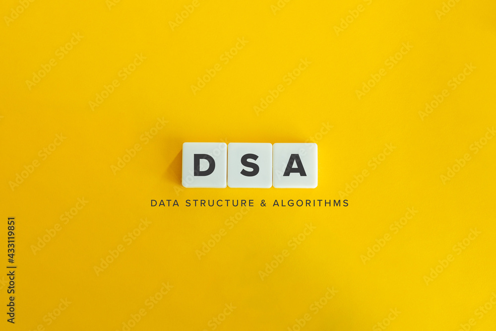DSA (Data Structure and Algorithms) Banner and Concept. Block letters ...