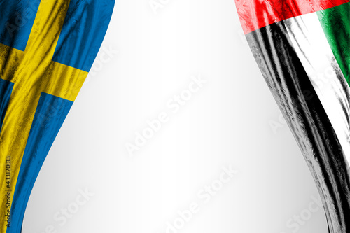 Flag of Sweden and Palestine with theater effect. 3d Illustration