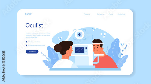 Oculist web banner or landing page. Idea of eye exam and treatment.