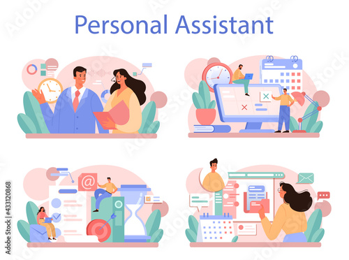 Businessperson personal assistant concept set. Professional help