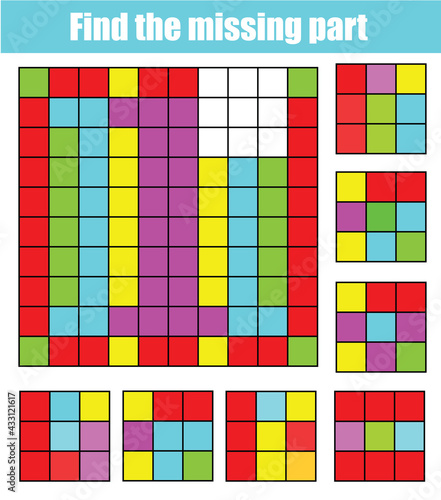 Find missing part and complete picture. Puzzle educational game for children and kids.