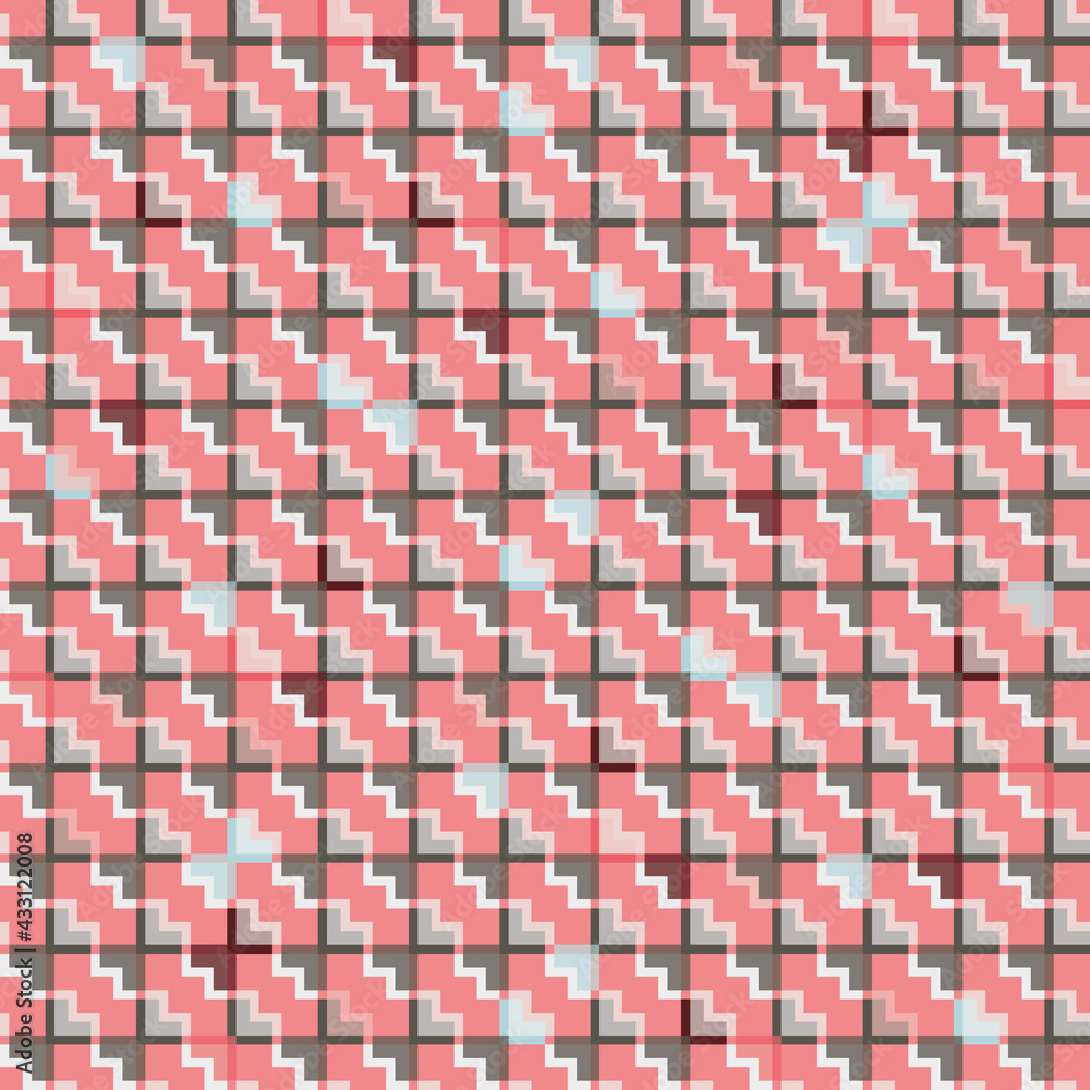 Fototapeta premium Abstract seamless vector pattern for fashion, interior design and wallpaper. Modern playful geometric texture with tiled polygons in grey, pink, blue and off-white.