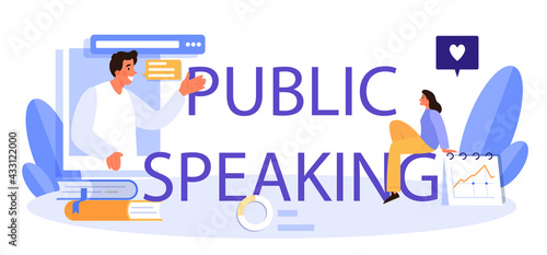 Public speaking typographic header. Rhetoric or elocution specialist