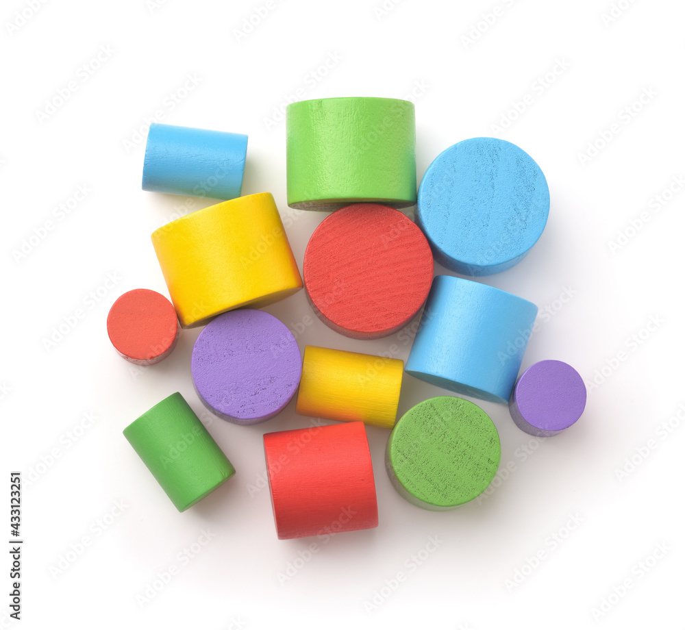 Top view of colorful wooden toy cylinders Top view of colorful wooden toy cylinders