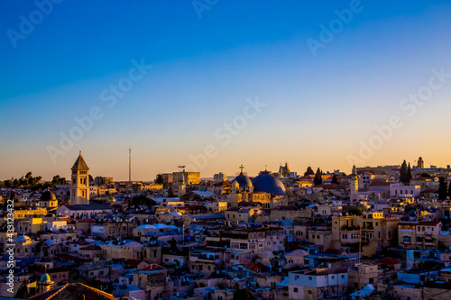 panorama - rooftops of the old city of Jerusalem at sunset  Israel