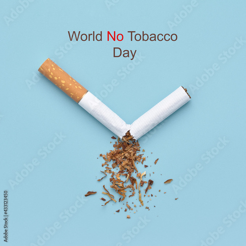 Canvastavla A broken cigarette and the text world no tobacco day on a blue background
