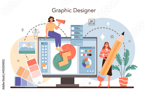 Designer concept. Advert designer or graphic illustrator. Artist creating