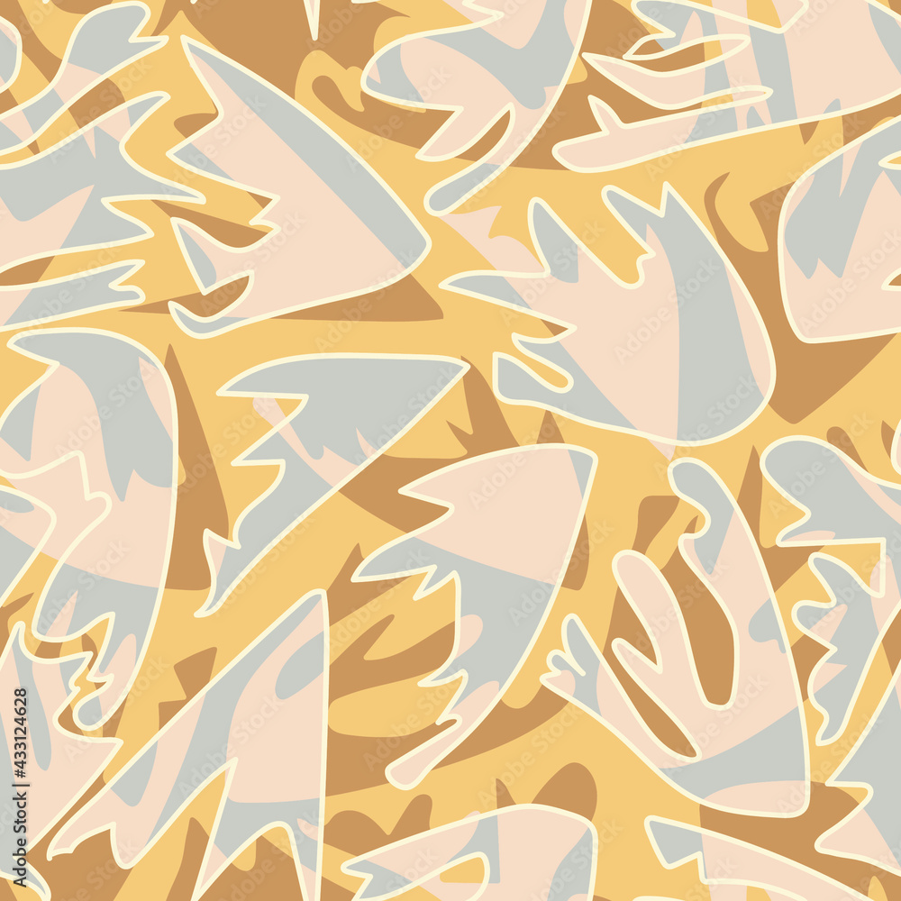 Unique abstract seamless colorful pattern with unusual leaves