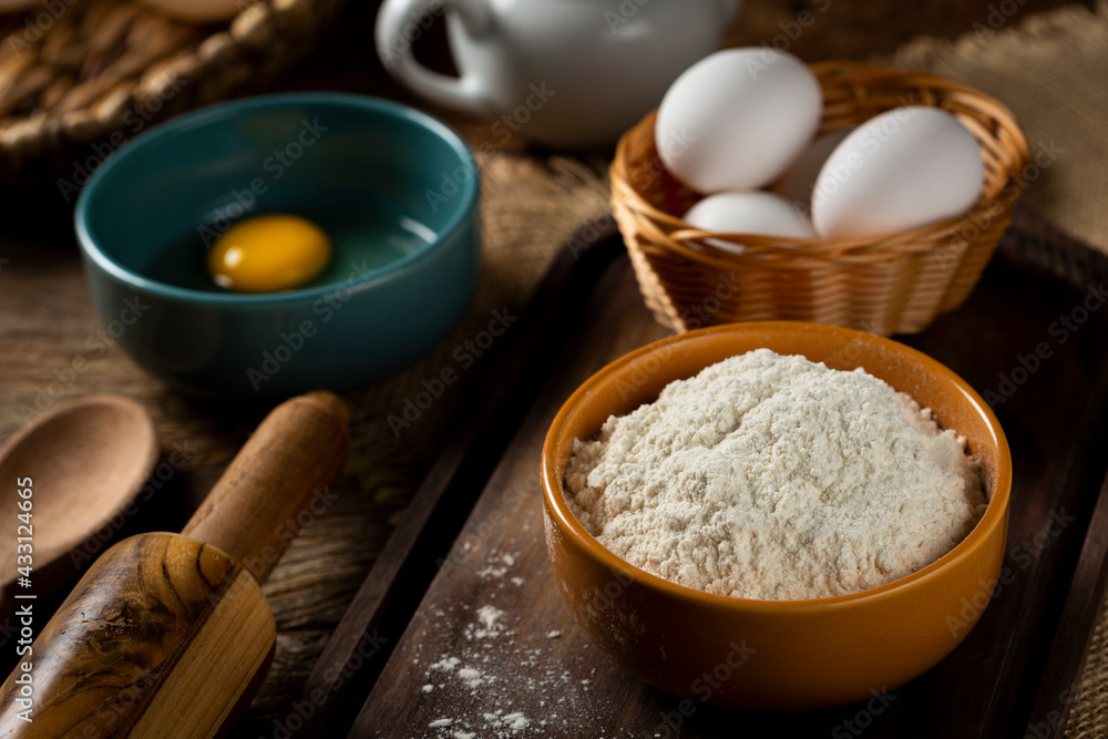 Ingredients for making a cake on the table. Ingredients for making a cake on the table.
