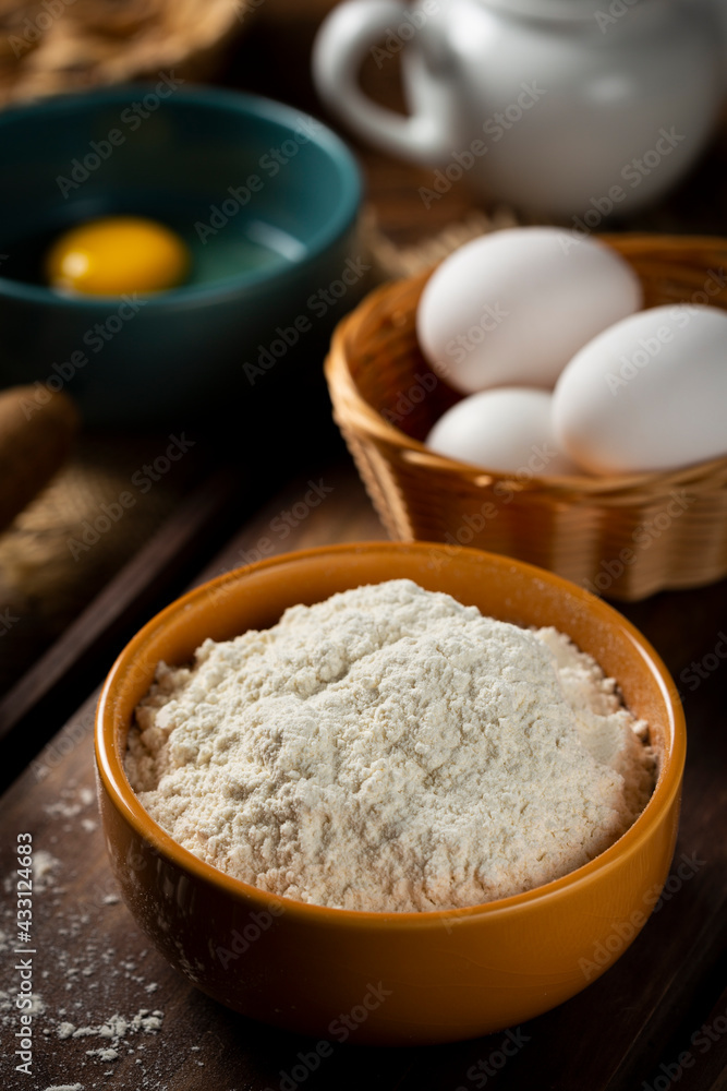 Ingredients for making a cake on the table. Ingredients for making a cake on the table.