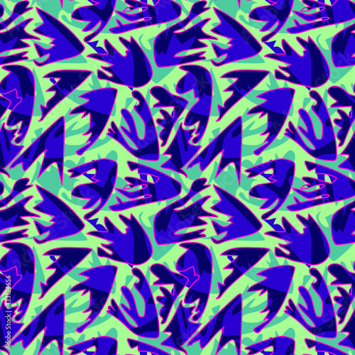 Unique abstract seamless colorful pattern with unusual leaves