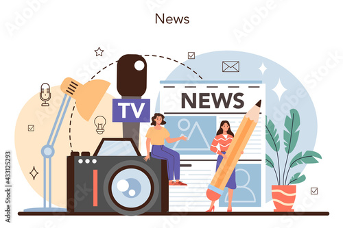 Journalist concept. Newspaper, internet and radio journalism.