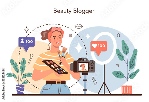 Video beauty blogger concept. Internet celebrity in social network.