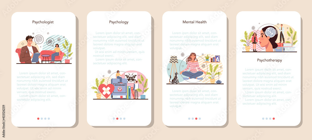 Psychologist mobile application banner set. Mental health diagnostic.