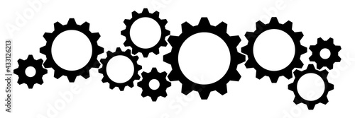 nvis4 NewVectorIllustrationSign nvis - gears icon . cogwheel group - cog wheel sign . vector graphic design / illustration - black - simple transparent industry banner - AI10 / EPS10 . g10542
