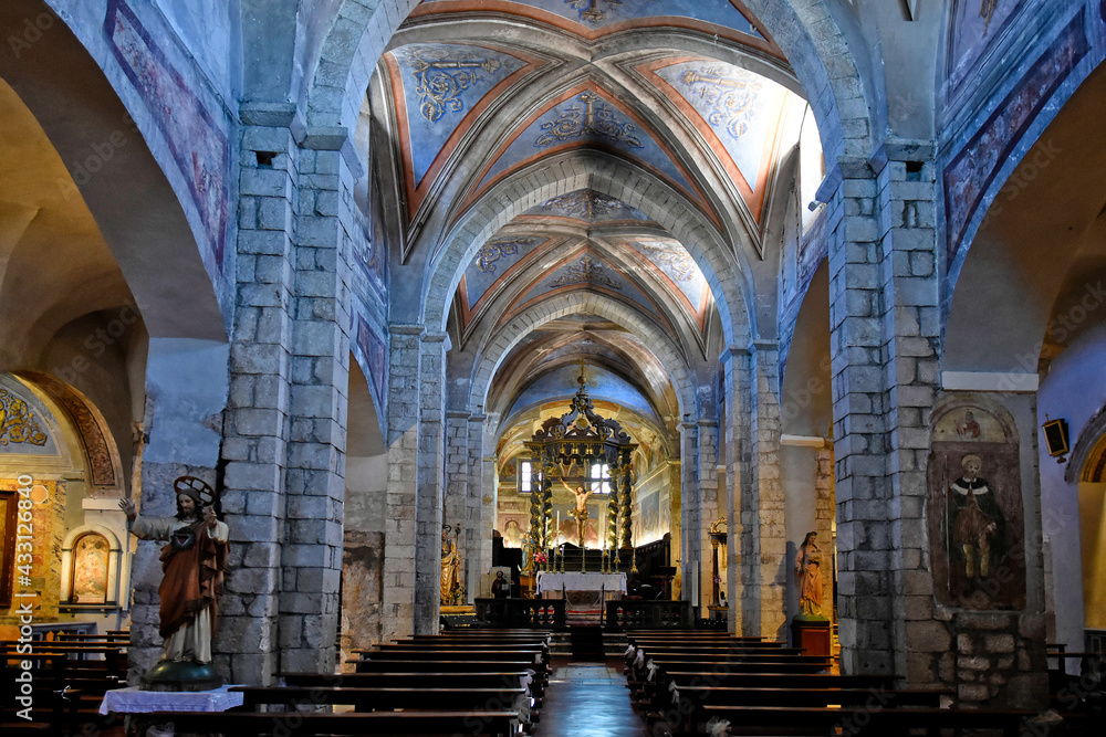 Sermoneta, Italy, 05/10/2021. Interior of the medieval era cathedral in the historic town. Sermoneta, Italy, 05/10/2021. Interior of the medieval era cathedral in the historic town.