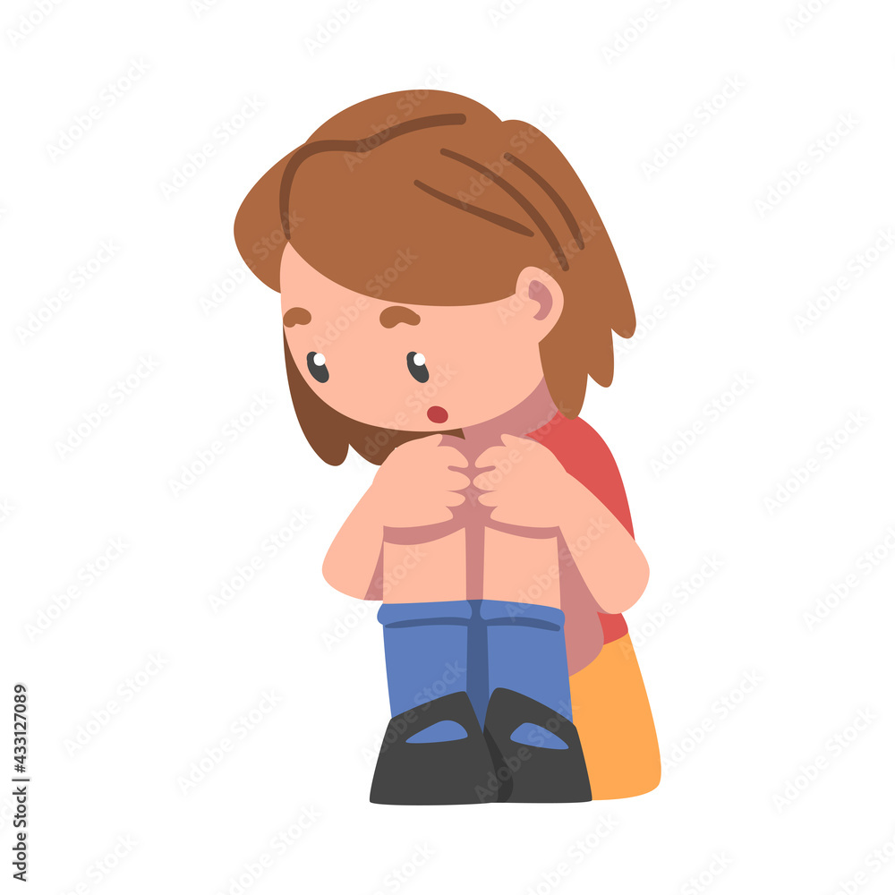 Little Girl Sitting and Looking at Something with Interest Vector Illustration Little Girl Sitting and Looking at Something with Interest Vector Illustration