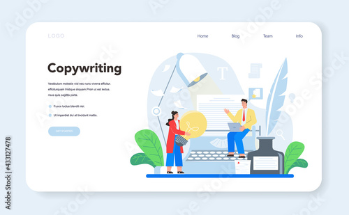 Copywriter web banner or landing page. Writing and designing texts