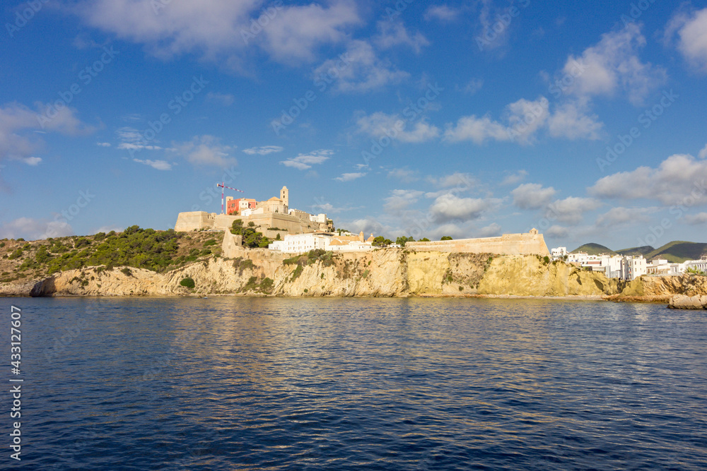 Capital city of Ibiza from a boat (Spain)