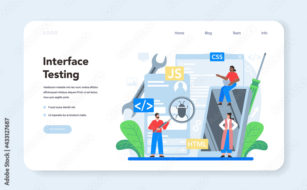 Frontend development web banner or landing page. Website interface Frontend development web banner or landing page. Website interface