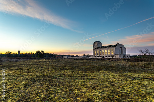 Photos The beautiful historic building of the former Radio Kootwijk broadcasting station in the middle of the Veluwe heath near the town of Kootwijk in the province of Gelderland in the Netherlands