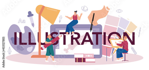 Illustration typographic header. Artist drawing picture for book
