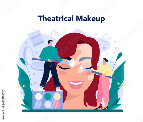 Theatrical make up artist concept. Professional artist applying cosmetics