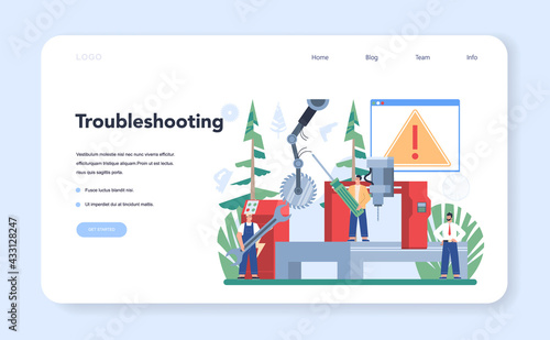 Wood industry web banner or landing page. Woodworking line operator