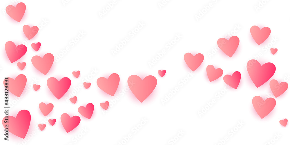 Pink flying hearts bright love passion background. Amour icons backdrop.