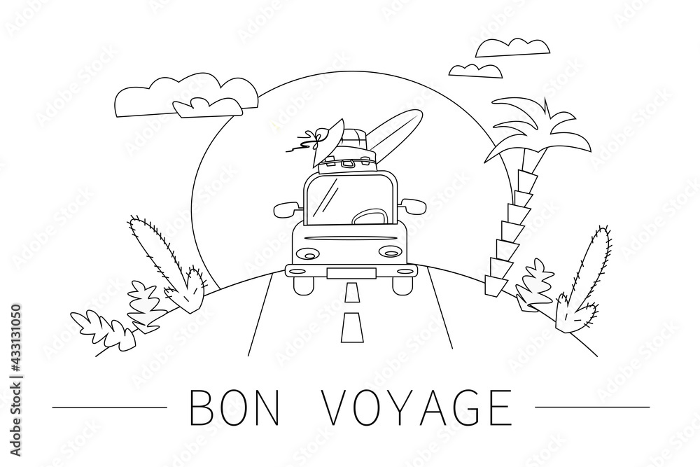 TRAVEL line art illustration. Bon voyage 