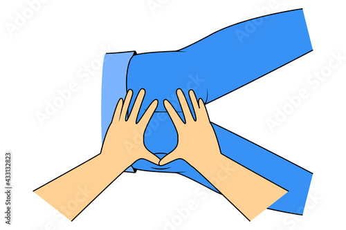 Massage. Yumeiho therapy. Instructions for performing massage techniques, kneading the gluteal muscles with your fingers. Simple vector illustration for physical therapy guidelines, websites.