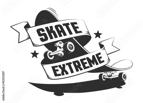 Skateboard retro logo with ribbon