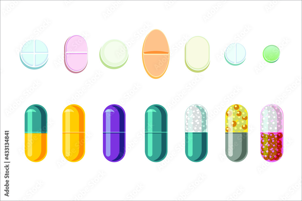 set of colorful pills set of colorful pills
