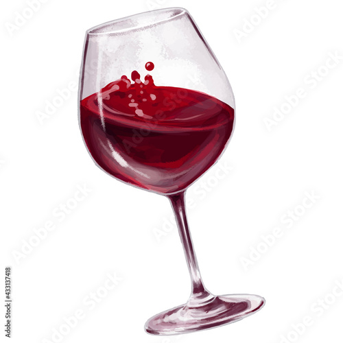 Digital drawing glass of red wine noble drink alcohol grape liqueur clear glass