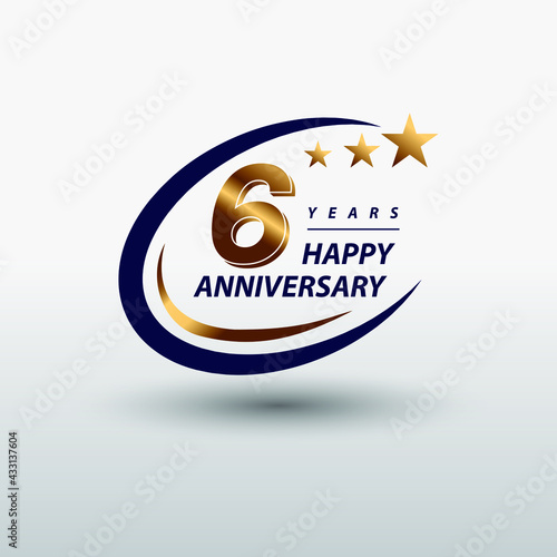 6 years golden happy anniversary logo celebration vector graphic